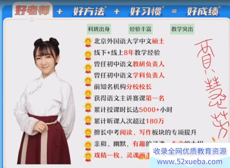 贾慧芳2024暑初一语文秋上A+ 13讲完结带笔记 百度网盘下载-