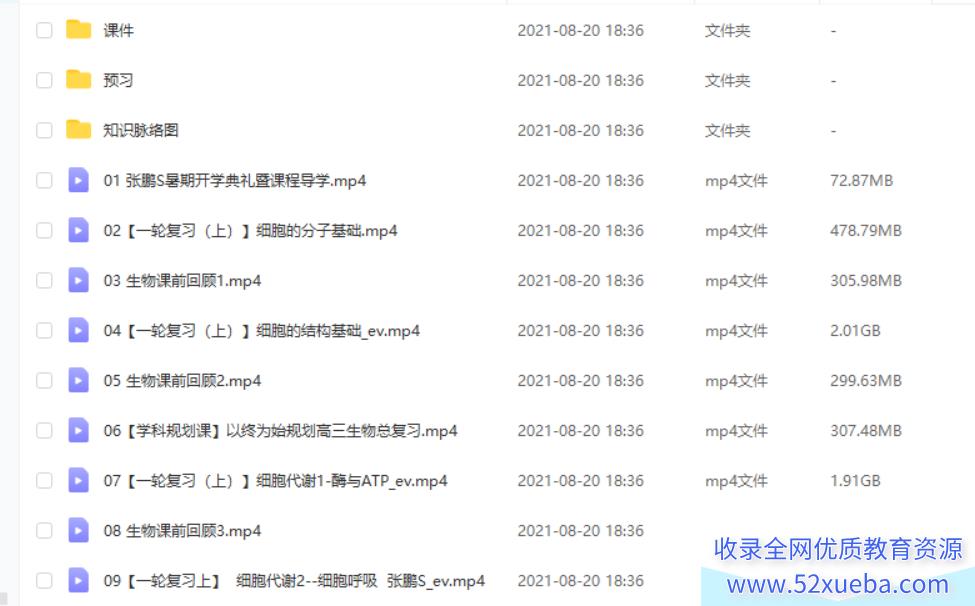 张鹏2022高考生物S班一轮复习暑假班完结百度云下载