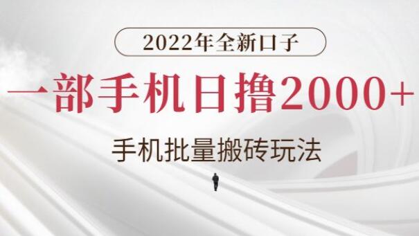 2022年必火的创业全新项目：手机批量搬砖玩法，一部手机日撸2000+-吾爱学吧